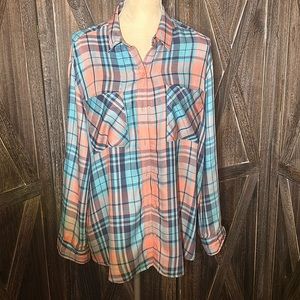 NWT Express plaid shirt, size Large, with button tabs to roll up sleeves.